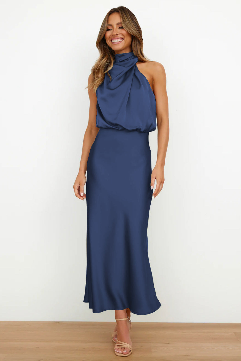 The Romina Neck Satin Maxi Dress