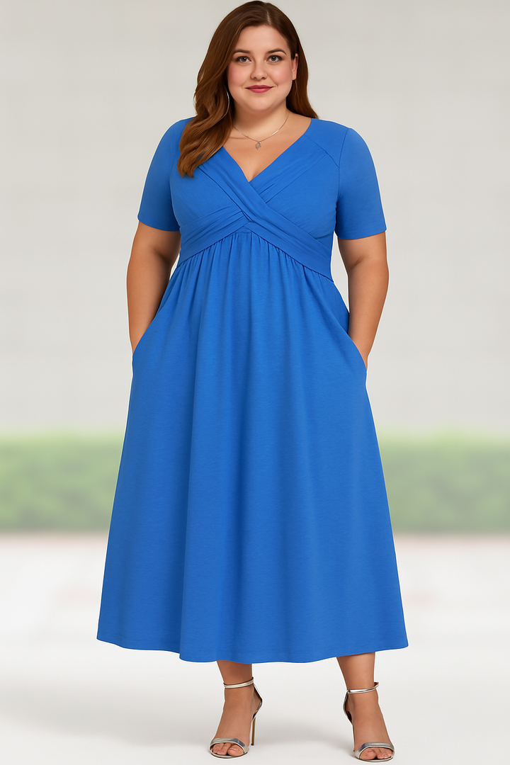 The Vienna Pleated Midi – V-Neck Silhouette