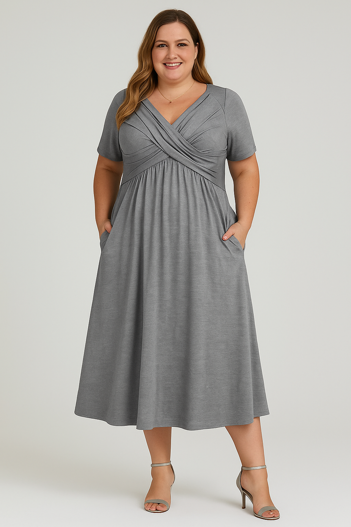 The Vienna Pleated Midi – V-Neck Silhouette