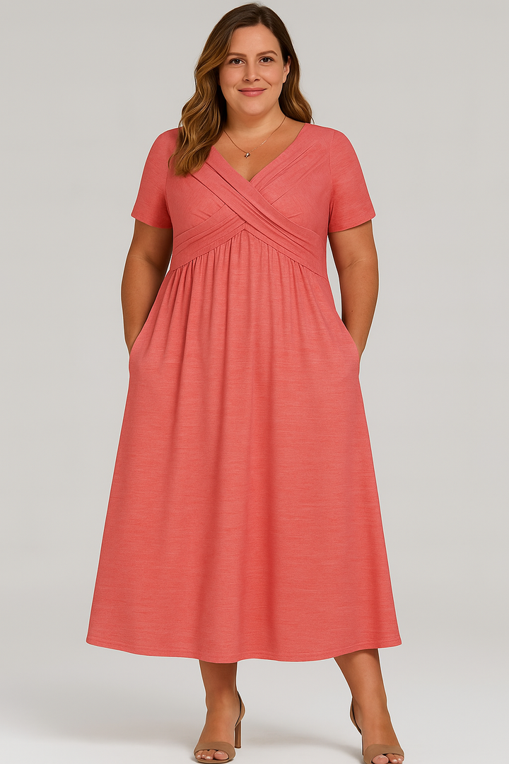 The Vienna Pleated Midi – V-Neck Silhouette